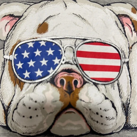 Celebrate Women’s Patriotic Bull Dog Gray Graphic T-Shirt Sz Large - Picture 4 of 5